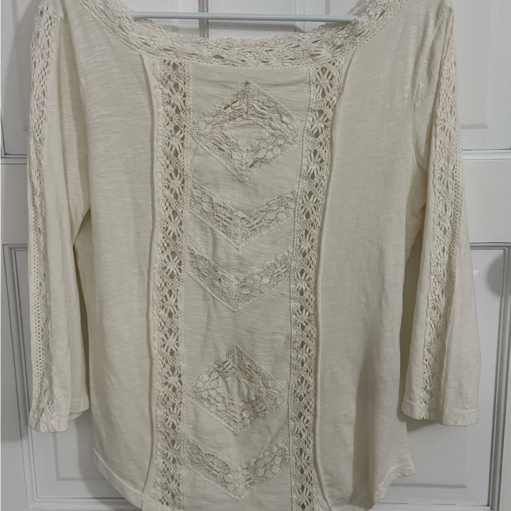 Free People Cream Lace Accent Blouse Size L Off The Shoulder